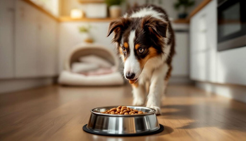 Le chien peux manger sa croquette ailleurs à cause du bruit de la gammelle