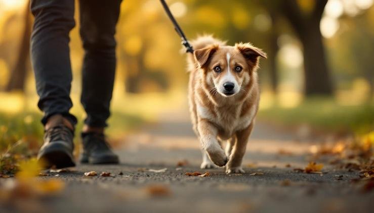 chien stressé promenade laisse