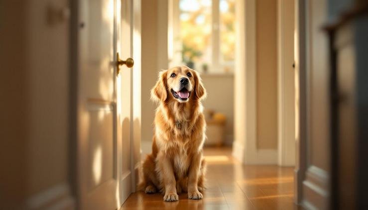 chien suit maitre toilettes
