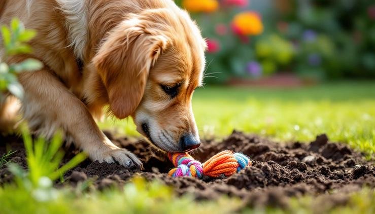 chien enterre jouet jardin