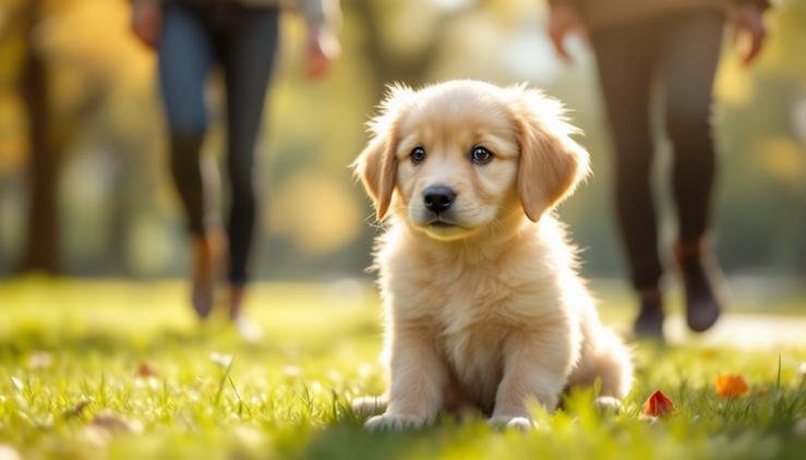 chiot confiant maître bienveillant