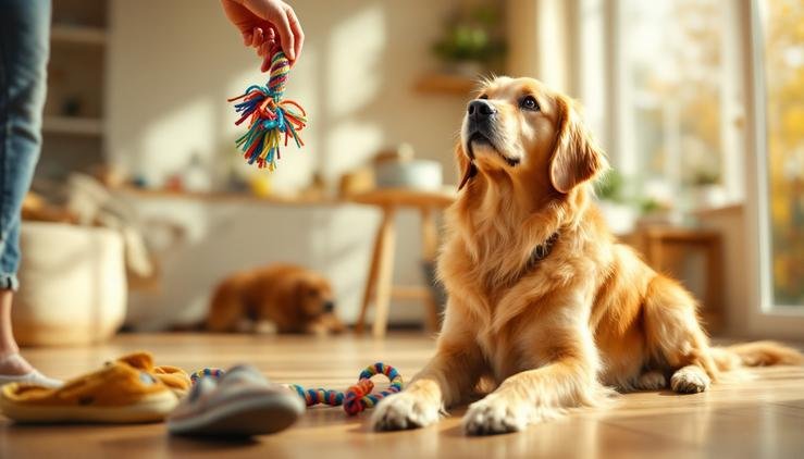 chien jouant avec jouet